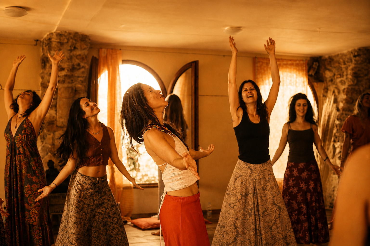 Núria Peguera danzando entre las mujeres de su círculo